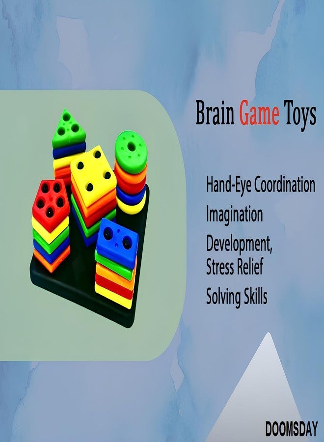 DOOMSDAY Shape Sorter Stacker Toddlers Puzzles Toy Montessori Color Sorting Preschool Geometric Shapes Toy Peg Puzzles Board Blocks Baby Stacking & Sorting Toys for Toddlers - Image 4